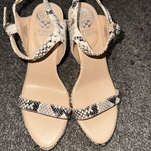 Vince Camuto Snake Print Sandals - Black and White